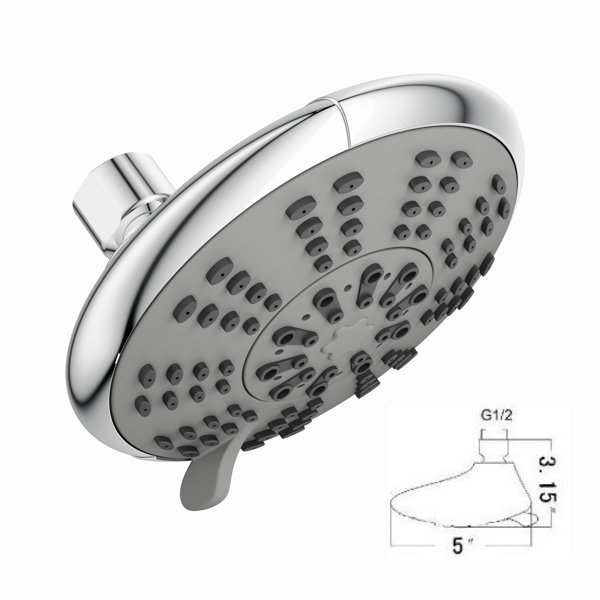 Ana Bath 5Inch Multi Function Dual Shower Head with 5Ft Hose